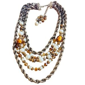 Vtg Hobe real Necklace multi Gold Beaded Glass rhinestone Beads Jeweled pearl